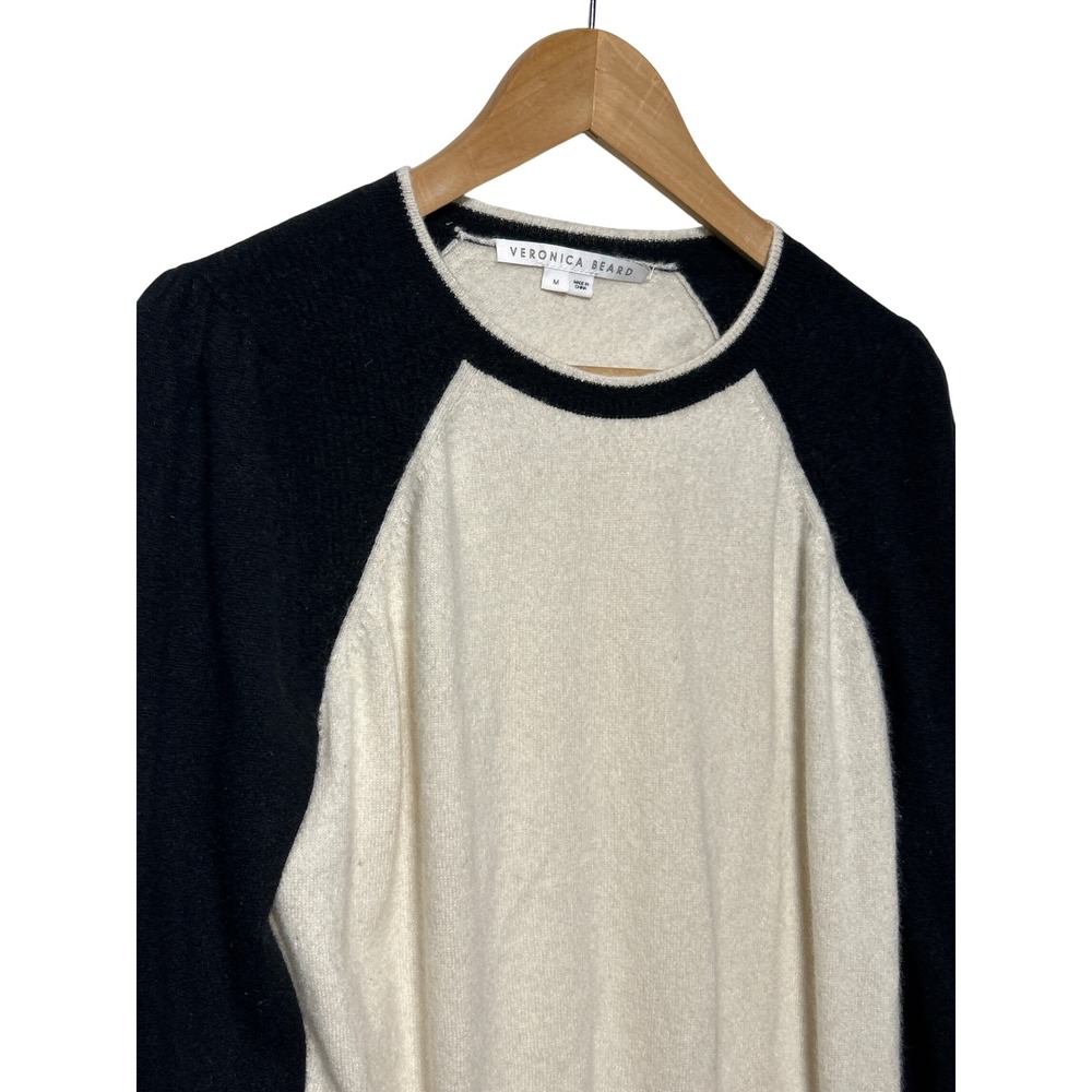 Veronica Beard Albertina Cashmere Sweater Ivory Black Size M Retail: $425 - Picture 2 of 9